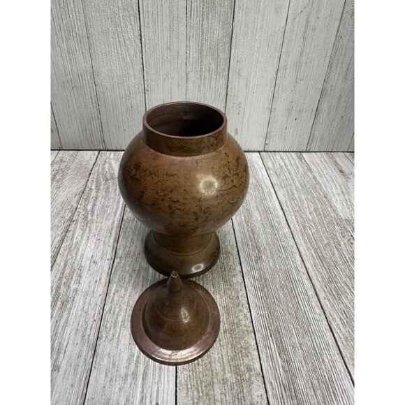 Vintage Solid Metal Urn Vase Ginger Jar with Lid 6.5'' Tall - Picture 2 of 7